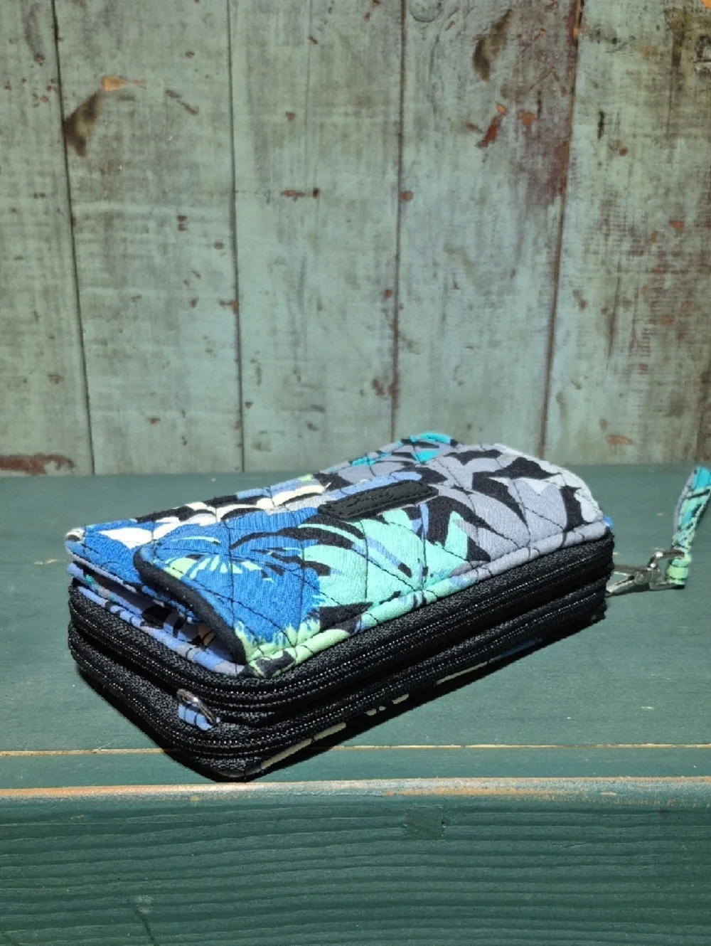 Vera Bradley Quilted Floral Wristlet in Blue, Turquoise, Black, Gray - Picture 2 of 7